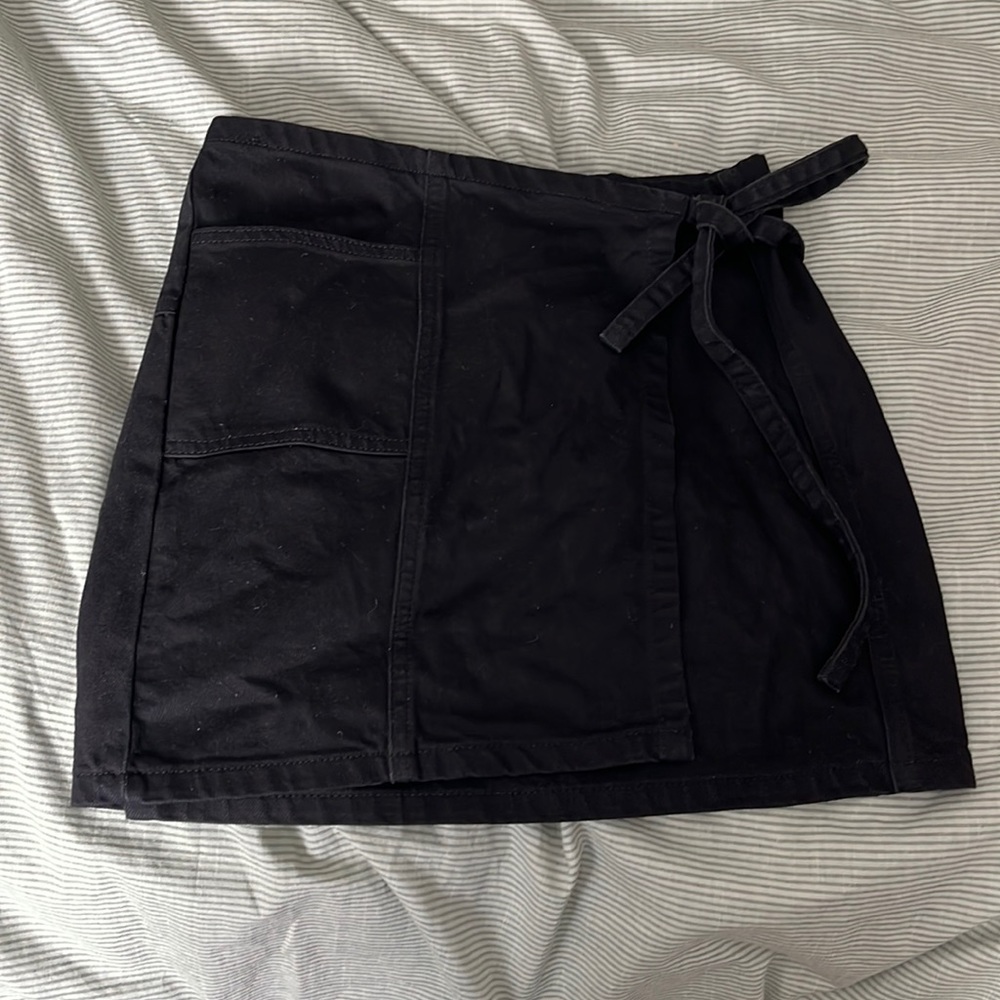 BDG black front tie jean skirt